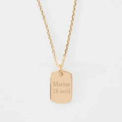 Best HappyBulle Pendentif personnalisé médaille gravée plaqué or rectangle 17x11 mm Plaqué or 18k
