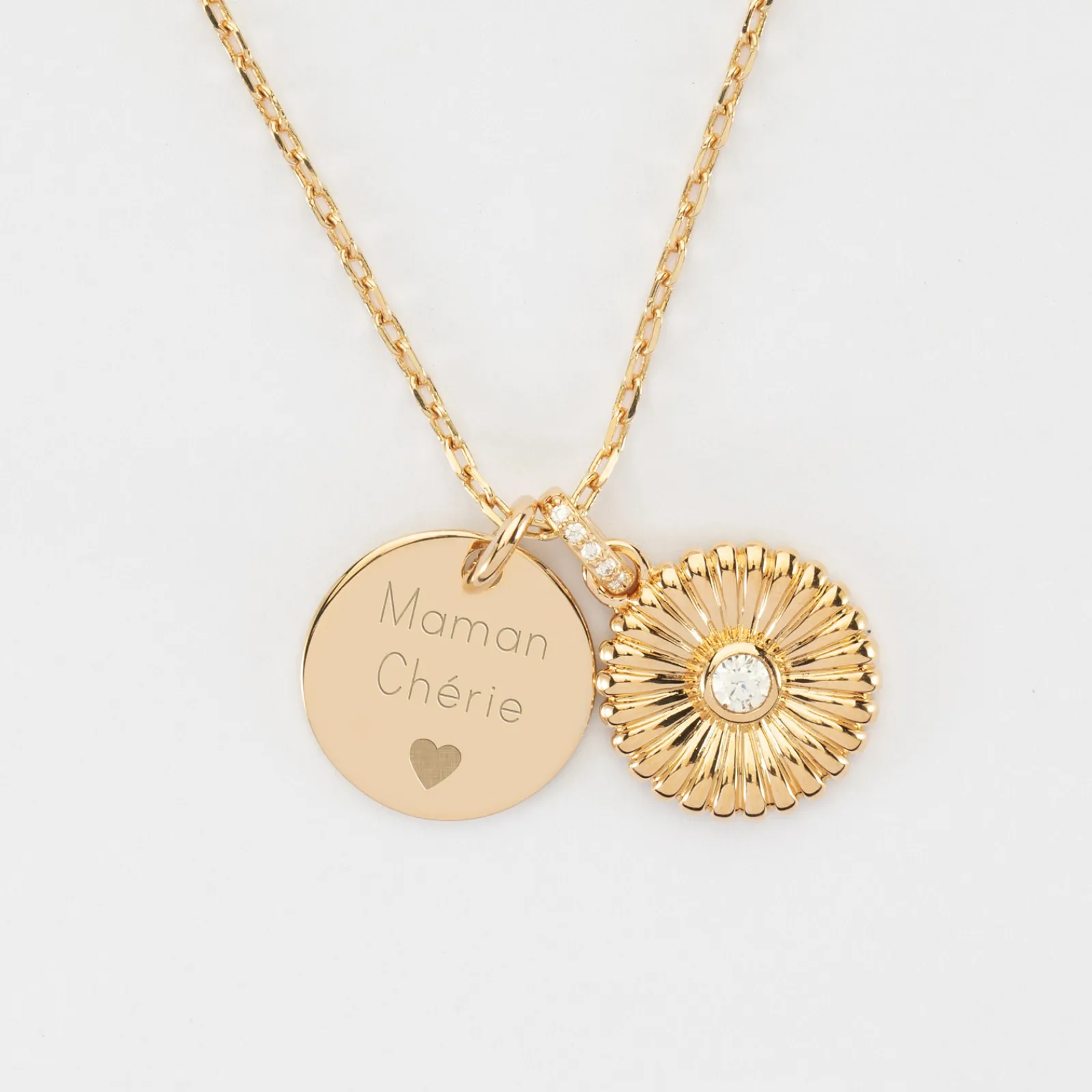 Best HappyBulle Pendentif personnalisé médaille gravée plaqué or 15 mm et breloque scintillant 14 mm Tournesol