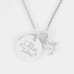Discount HappyBulle Pendentif personnalisé médaille gravée argent 19 mm et breloque colombe 18 mm Argent rhodié 925