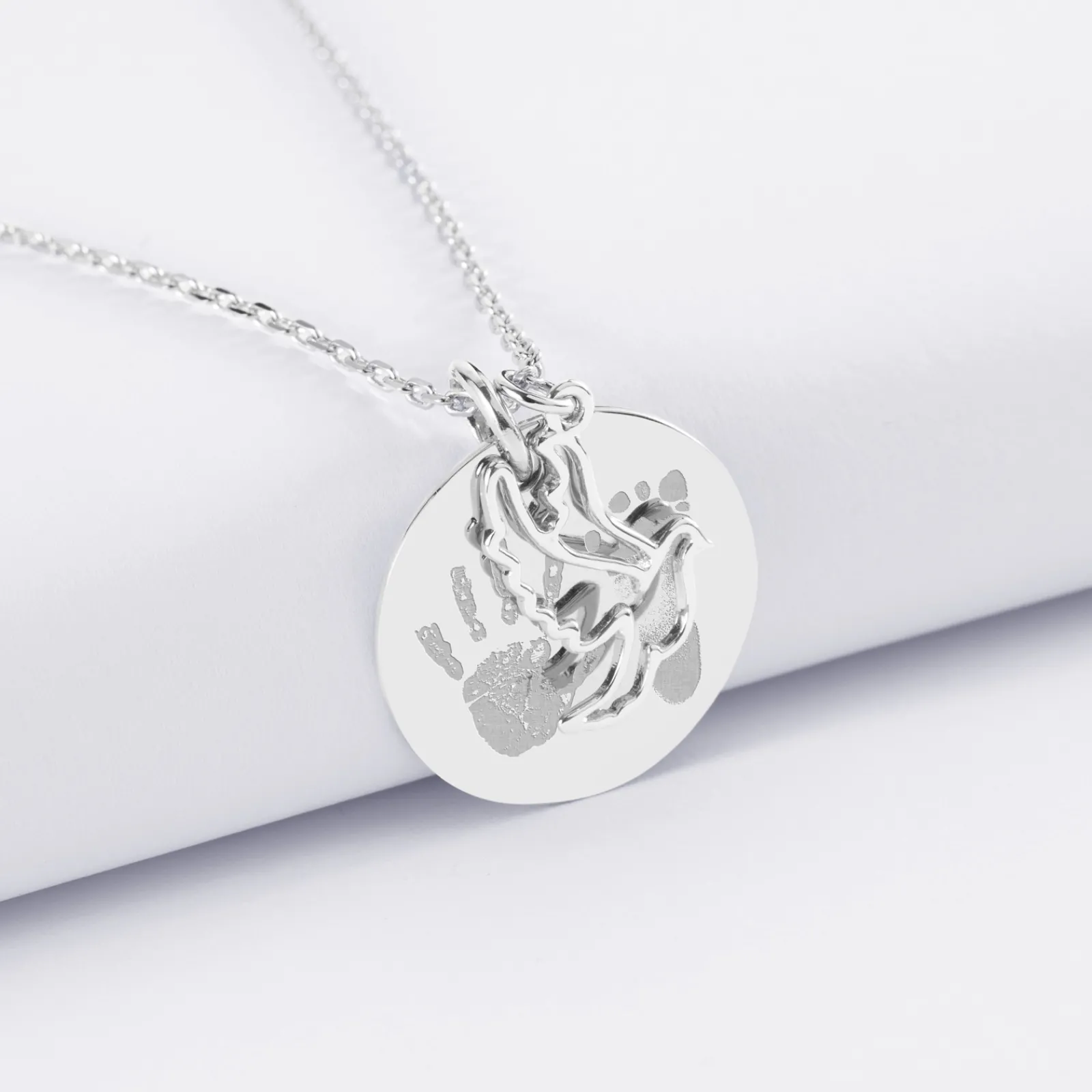 Discount HappyBulle Pendentif personnalisé médaille gravée argent 19 mm et breloque colombe 18 mm Argent rhodié 925