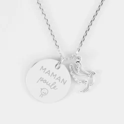 Discount HappyBulle Pendentif personnalisé médaille gravée argent 19 mm et breloque colombe 18 mm Argent rhodié 925