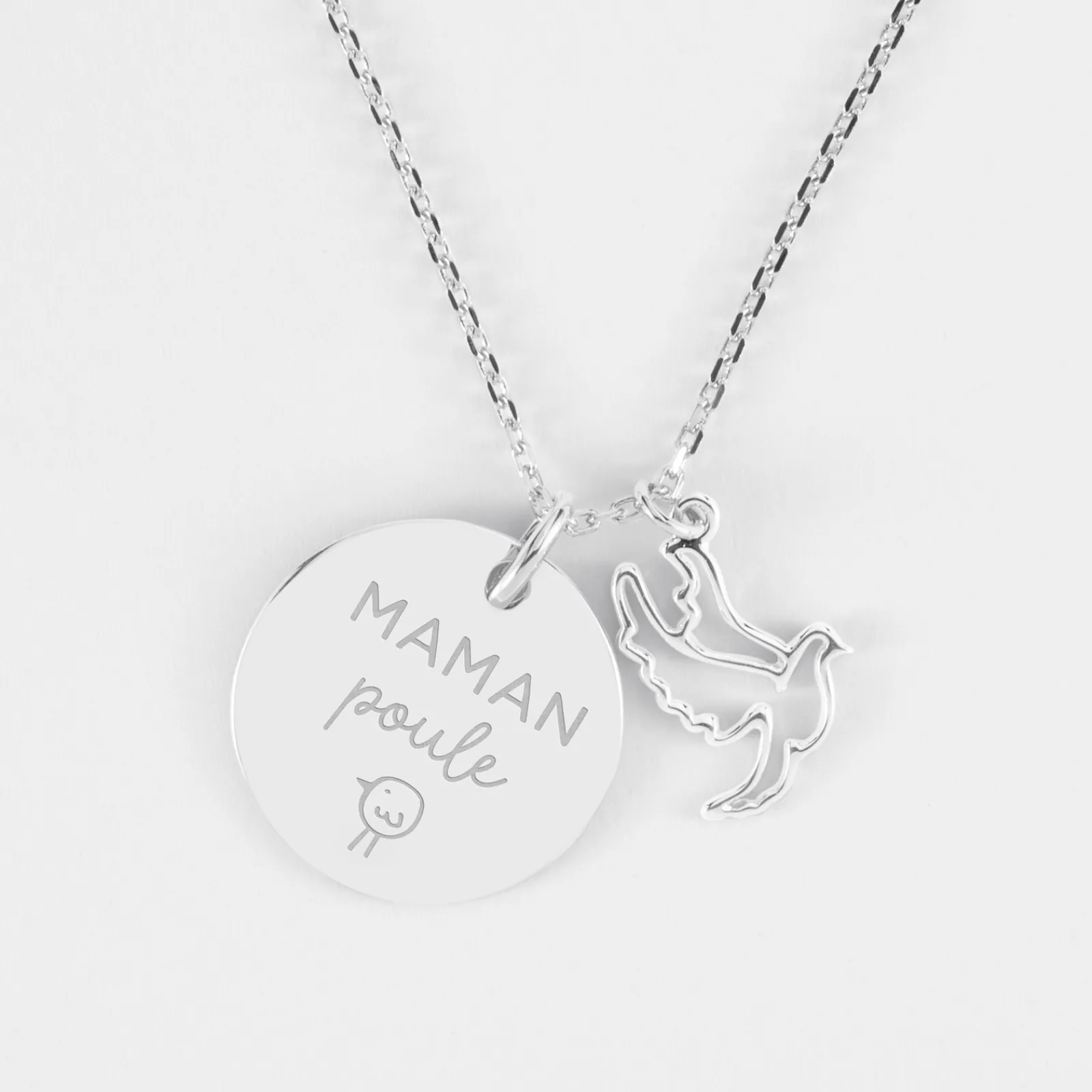 Discount HappyBulle Pendentif personnalisé médaille gravée argent 19 mm et breloque colombe 18 mm Argent rhodié 925