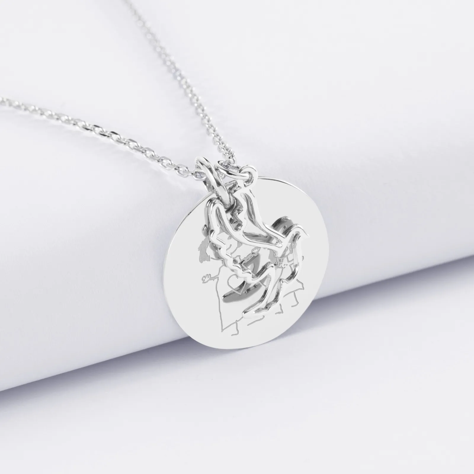 Discount HappyBulle Pendentif personnalisé médaille gravée argent 19 mm et breloque colombe 18 mm Argent rhodié 925