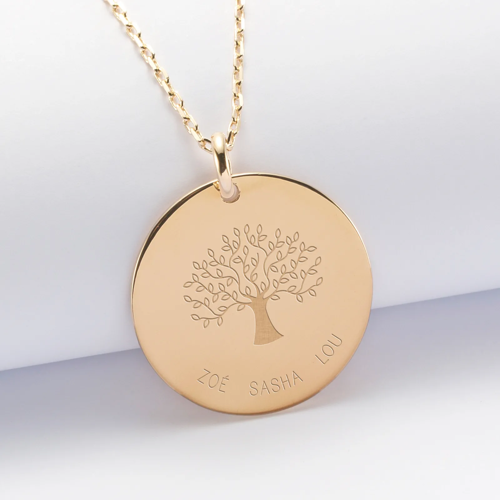 New HappyBulle Pendentif personnalisé médaille gravée plaqué or 27 mm " - Edition spéciale Arbre de Vie Plaqué or 18k