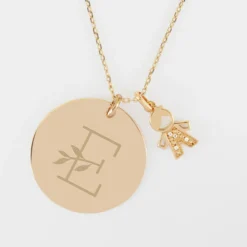 Clearance HappyBulle Pendentif personnalisé médaille gravée plaqué or 27 mm et breloque petit garçon scintillant 12 mm