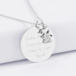 Outlet HappyBulle Pendentif personnalisé médaille gravée argent 27 mm et breloque petite fille scintillante 12 mm Argent rhodié 925