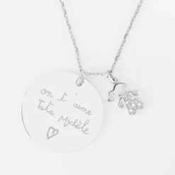 Outlet HappyBulle Pendentif personnalisé médaille gravée argent 27 mm et breloque petite fille scintillante 12 mm Argent rhodié 925
