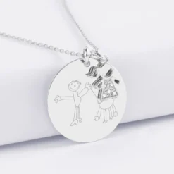 Outlet HappyBulle Pendentif personnalisé médaille gravée argent 27 mm et breloque petite fille scintillante 12 mm Argent rhodié 925