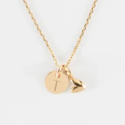 Clearance HappyBulle Pendentif personnalisé médaille gravée plaqué or 10 mm et breloque petit coeur bombé 7 mm - x Atelier Wagram Plaqué or 18k