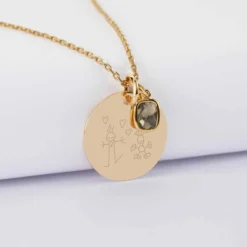 New HappyBulle Pendentif personnalisé médaille gravée plaqué or 19 mm et breloque rectangle zircon plaqué or 9 mm