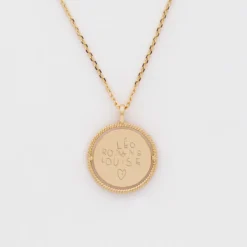 HappyBulle Pendentif personnalisé médaille réversible contour tressé Eternelle gravée plaqué or 18 mm - x Capucine Plaqué or 18k