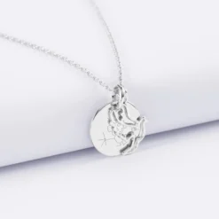 Sale HappyBulle Pendentif personnalisé médaille gravée argent 15 mm et breloque colombe 18 mm Argent rhodié 925