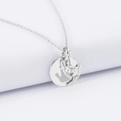 Sale HappyBulle Pendentif personnalisé médaille gravée argent 15 mm et breloque colombe 18 mm Argent rhodié 925