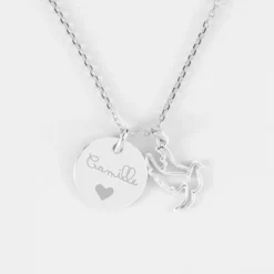 Sale HappyBulle Pendentif personnalisé médaille gravée argent 15 mm et breloque colombe 18 mm Argent rhodié 925