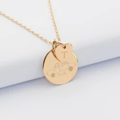 Clearance HappyBulle Pendentif personnalisé médaille gravée plaqué or 19 mm et breloque coeur 10 mm Plaqué or 18k