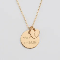 Clearance HappyBulle Pendentif personnalisé médaille gravée plaqué or 19 mm et breloque coeur 10 mm Plaqué or 18k