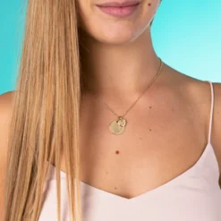 Clearance HappyBulle Pendentif personnalisé médaille gravée plaqué or 19 mm et breloque coeur 10 mm Plaqué or 18k