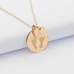 Clearance HappyBulle Pendentif personnalisé médaille gravée plaqué or 19 mm et breloque coeur 10 mm Plaqué or 18k