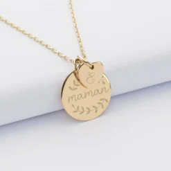 Clearance HappyBulle Pendentif personnalisé médaille gravée plaqué or 19 mm et breloque coeur 10 mm Plaqué or 18k