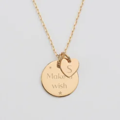Clearance HappyBulle Pendentif personnalisé médaille gravée plaqué or 19 mm et breloque coeur 10 mm Plaqué or 18k