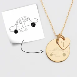 Clearance HappyBulle Pendentif personnalisé médaille gravée plaqué or 19 mm et breloque coeur 10 mm Plaqué or 18k
