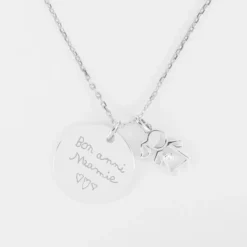 Online HappyBulle Pendentif personnalisé médaille gravée argent 19 mm et breloque petite fille zircon 12 mm Argent rhodié 925