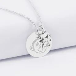 Online HappyBulle Pendentif personnalisé médaille gravée argent 19 mm et breloque petite fille zircon 12 mm Argent rhodié 925