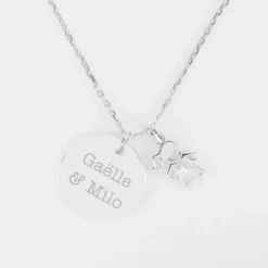 Online HappyBulle Pendentif personnalisé médaille gravée argent 19 mm et breloque petite fille zircon 12 mm Argent rhodié 925