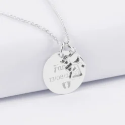Online HappyBulle Pendentif personnalisé médaille gravée argent 19 mm et breloque petite fille zircon 12 mm Argent rhodié 925