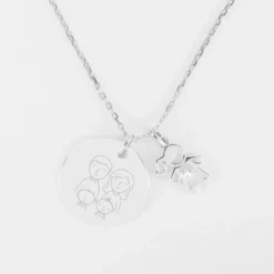 Online HappyBulle Pendentif personnalisé médaille gravée argent 19 mm et breloque petite fille zircon 12 mm Argent rhodié 925