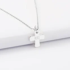 Clearance HappyBulle Pendentif personnalisé médaille gravée argent croix 15x13 mm Argent rhodié 925