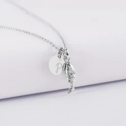 Clearance HappyBulle Pendentif personnalisé médaille gravée argent 10 mm et breloque poisson articulé 15 mm Argent rhodié 925