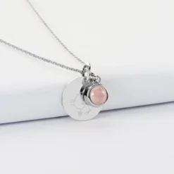 Best HappyBulle Pendentif personnalisé médaille gravée argent 15 mm et breloque pierre naturelle 8 mm Argent rhodié 925