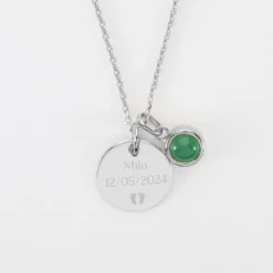 Best HappyBulle Pendentif personnalisé médaille gravée argent 15 mm et breloque pierre naturelle 8 mm Argent rhodié 925