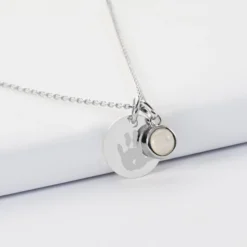 Best HappyBulle Pendentif personnalisé médaille gravée argent 15 mm et breloque pierre naturelle 8 mm Argent rhodié 925