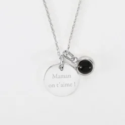 Best HappyBulle Pendentif personnalisé médaille gravée argent 15 mm et breloque pierre naturelle 8 mm Argent rhodié 925