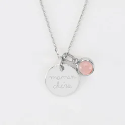Best HappyBulle Pendentif personnalisé médaille gravée argent 15 mm et breloque pierre naturelle 8 mm Argent rhodié 925