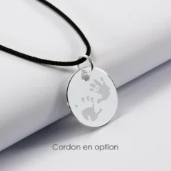 Best HappyBulle Pendentif personnalisé médaille gravée argent 15 mm et breloque pierre naturelle 8 mm Argent rhodié 925