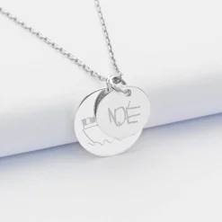 New HappyBulle Pendentif personnalisé 2 médailles gravées argent 19 mm et 15 mm Argent rhodié 925