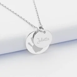 New HappyBulle Pendentif personnalisé 2 médailles gravées argent 19 mm et 15 mm Argent rhodié 925