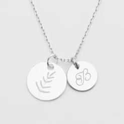 New HappyBulle Pendentif personnalisé 2 médailles gravées argent 19 mm et 15 mm Argent rhodié 925