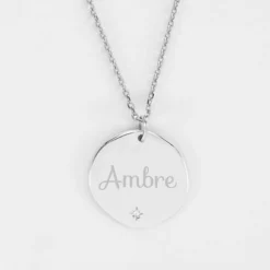 Best HappyBulle Pendentif personnalisé médaille scintillante gravée argent 20 mm Argent rhodié 925