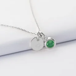 Clearance HappyBulle Pendentif personnalisé médaille gravée argent 10 mm et breloque pierre naturelle 8 mm Argent rhodié 925