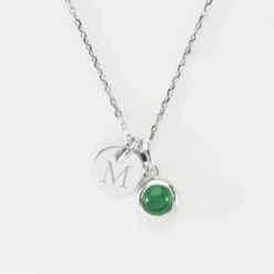 Clearance HappyBulle Pendentif personnalisé médaille gravée argent 10 mm et breloque pierre naturelle 8 mm Argent rhodié 925