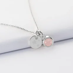 Clearance HappyBulle Pendentif personnalisé médaille gravée argent 10 mm et breloque pierre naturelle 8 mm Argent rhodié 925