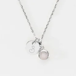 Clearance HappyBulle Pendentif personnalisé médaille gravée argent 10 mm et breloque pierre naturelle 8 mm Argent rhodié 925