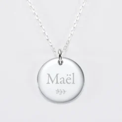 Sale HappyBulle Pendentif personnalisé médaille bombée gravée argent 20 mm Argent rhodié 925