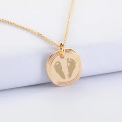 Clearance HappyBulle Pendentif personnalisé médaille contour strié gravée plaqué or 17 mm