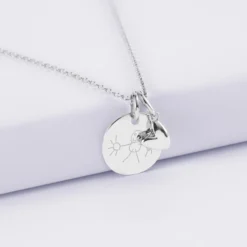 Sale HappyBulle Pendentif personnalisé médaille gravée argent 15 mm et breloque petit coeur bombé 7 mm - x Atelier Wagram Argent rhodié 925