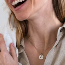 Sale HappyBulle Pendentif personnalisé médaille gravée argent 15 mm et breloque petit coeur bombé 7 mm - x Atelier Wagram Argent rhodié 925